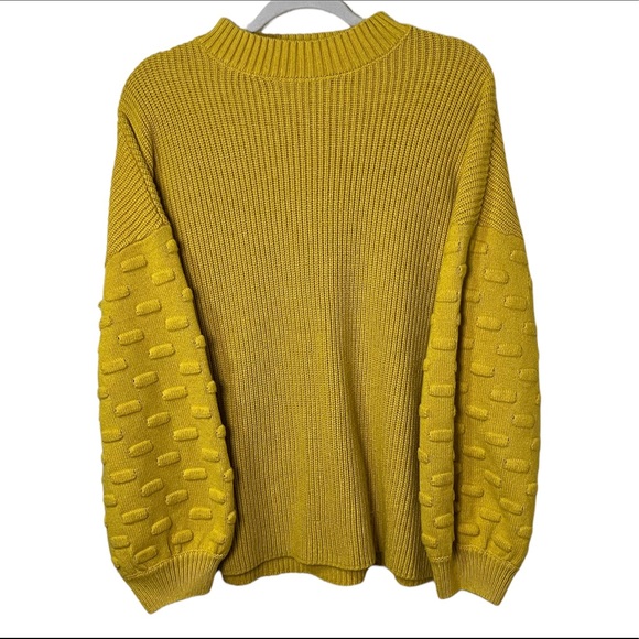 Sweaters - MUSTARD YELLOW Textured Bubble Sleeve Crocheted Hippie Boho Sweater